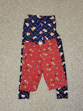 LuLaRoe Mayfair Red Gingerbread & Navy Chevron Holiday Leggings 2 Pair Christmas